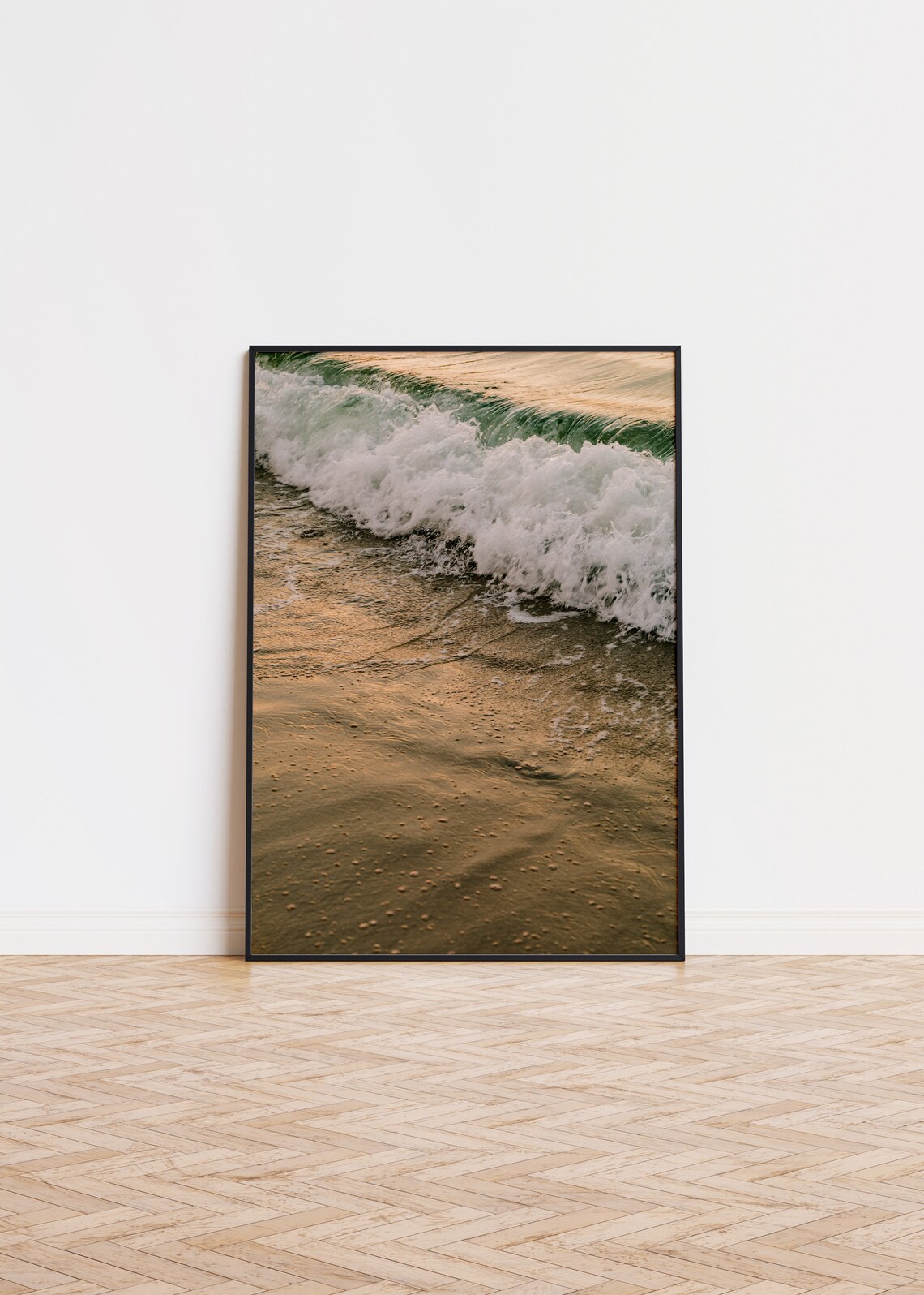 Ocean Wave Breaking Beach Photo Foamy Surf Golden Sand Coastal Poster