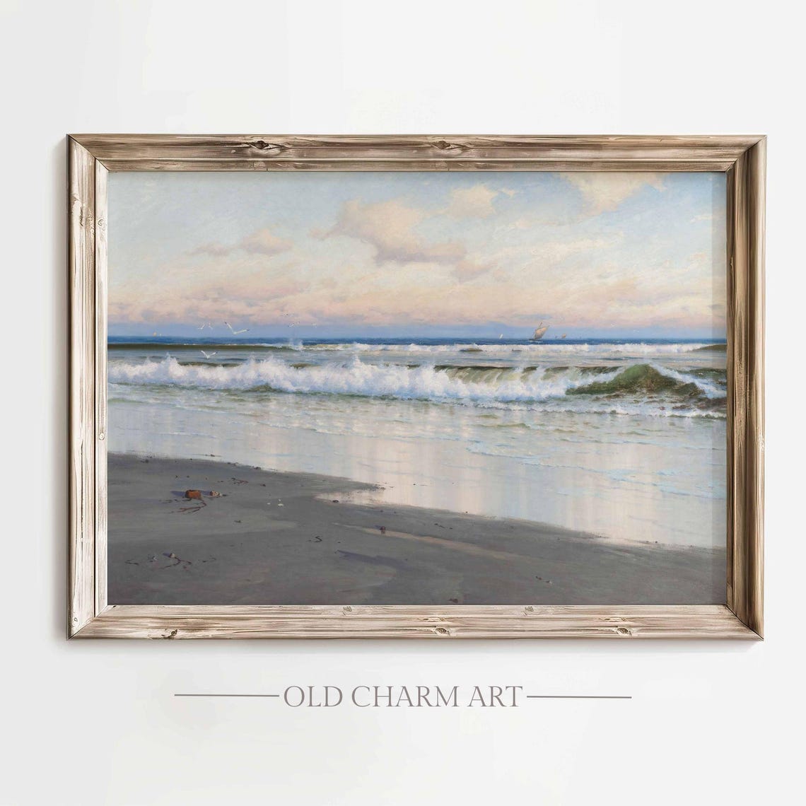 Seascape Print Vintage Sea Beach Oil Painting Coastal View Cottage Art Painting Country Landscape Wall Art Wa272
