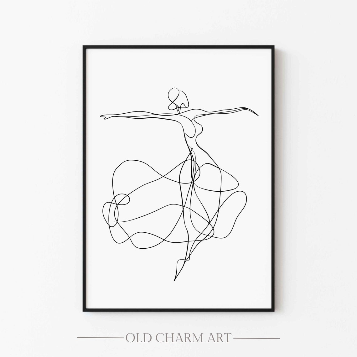 Minimalist Single Line Drawing Of Dancer Figure Black White Art Poster