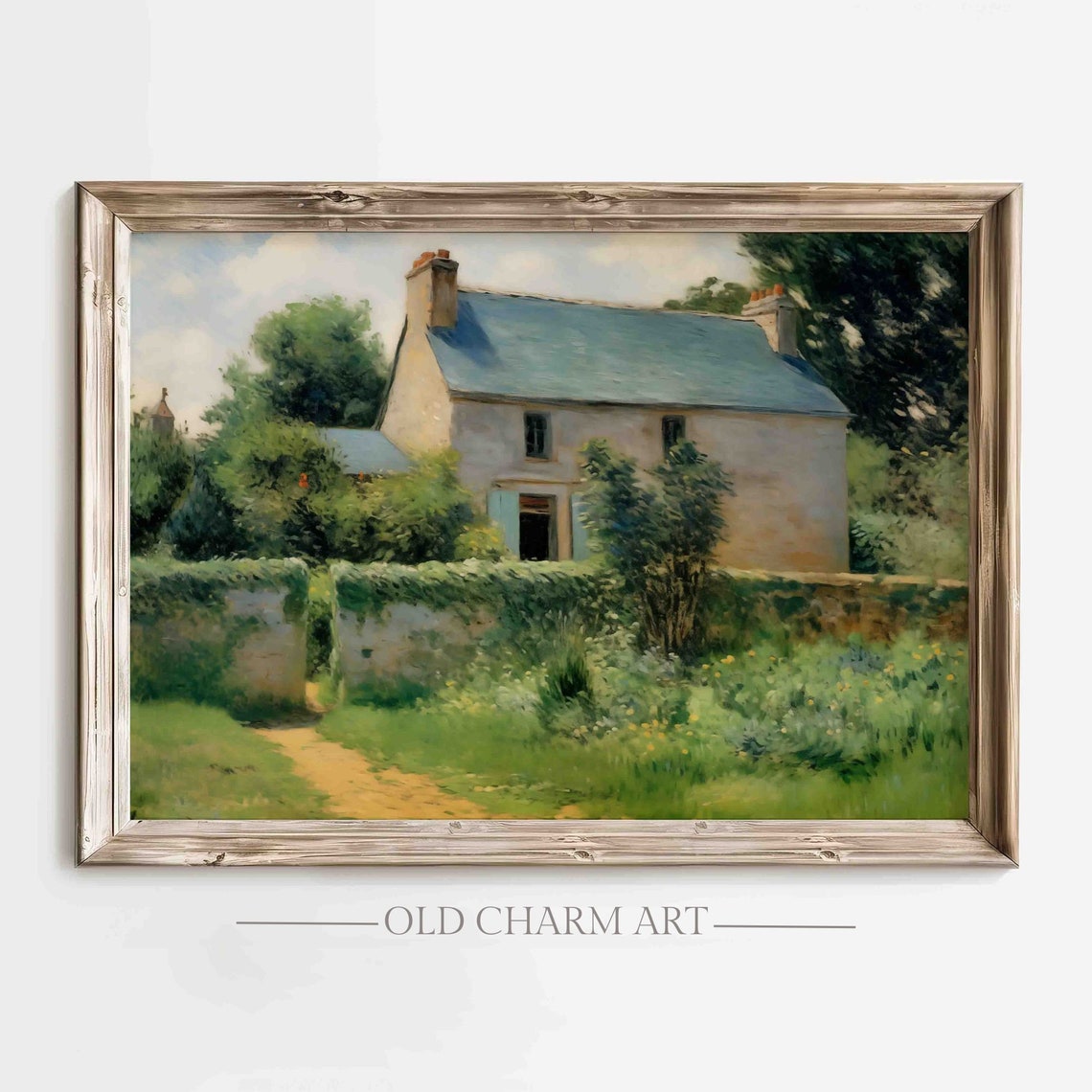 Stone Cottage With Walled Garden Country Path Summer Art Poster