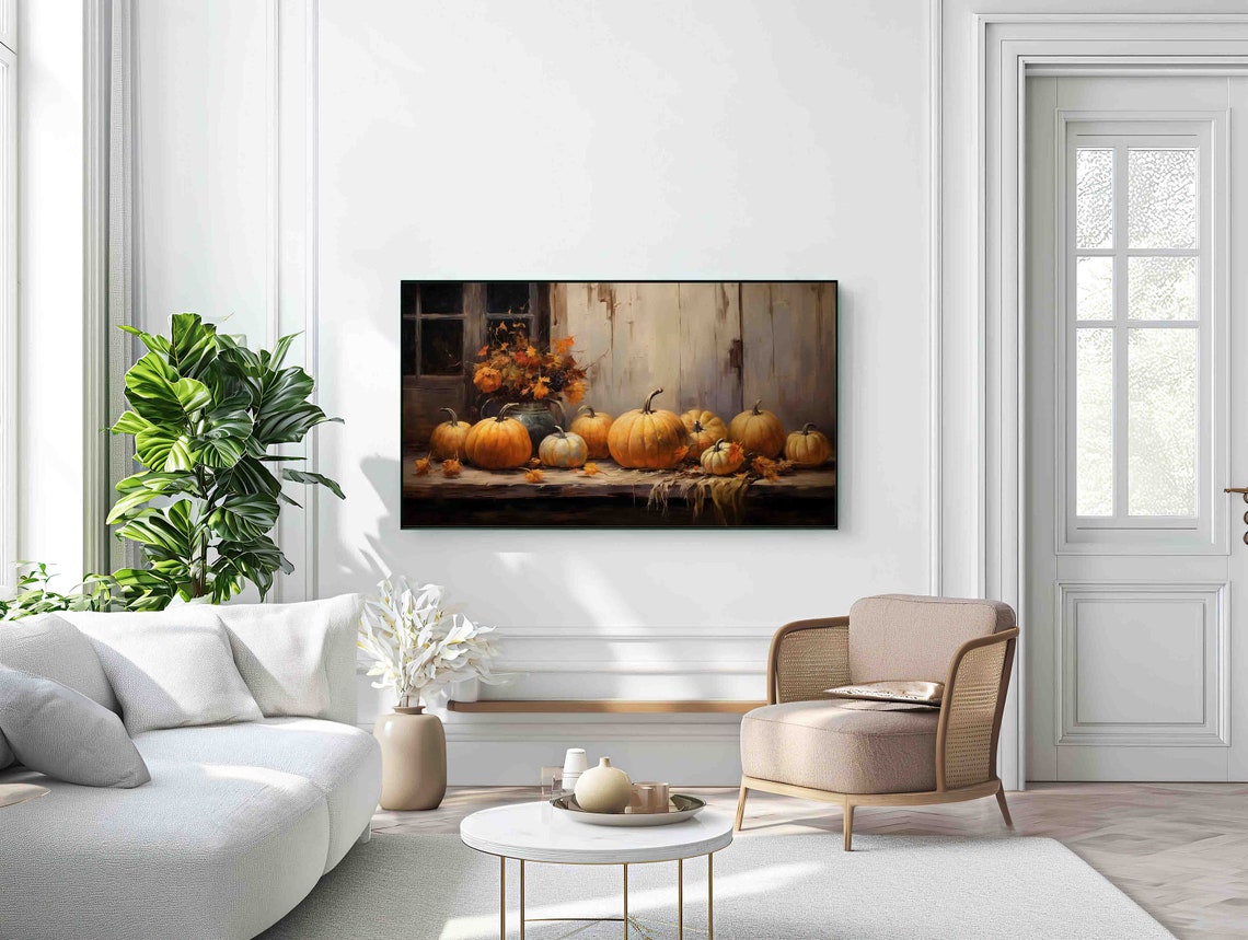 Cozy Rustic Pumpkin Still Life Autumn Harvest Farmhouse Wall Art