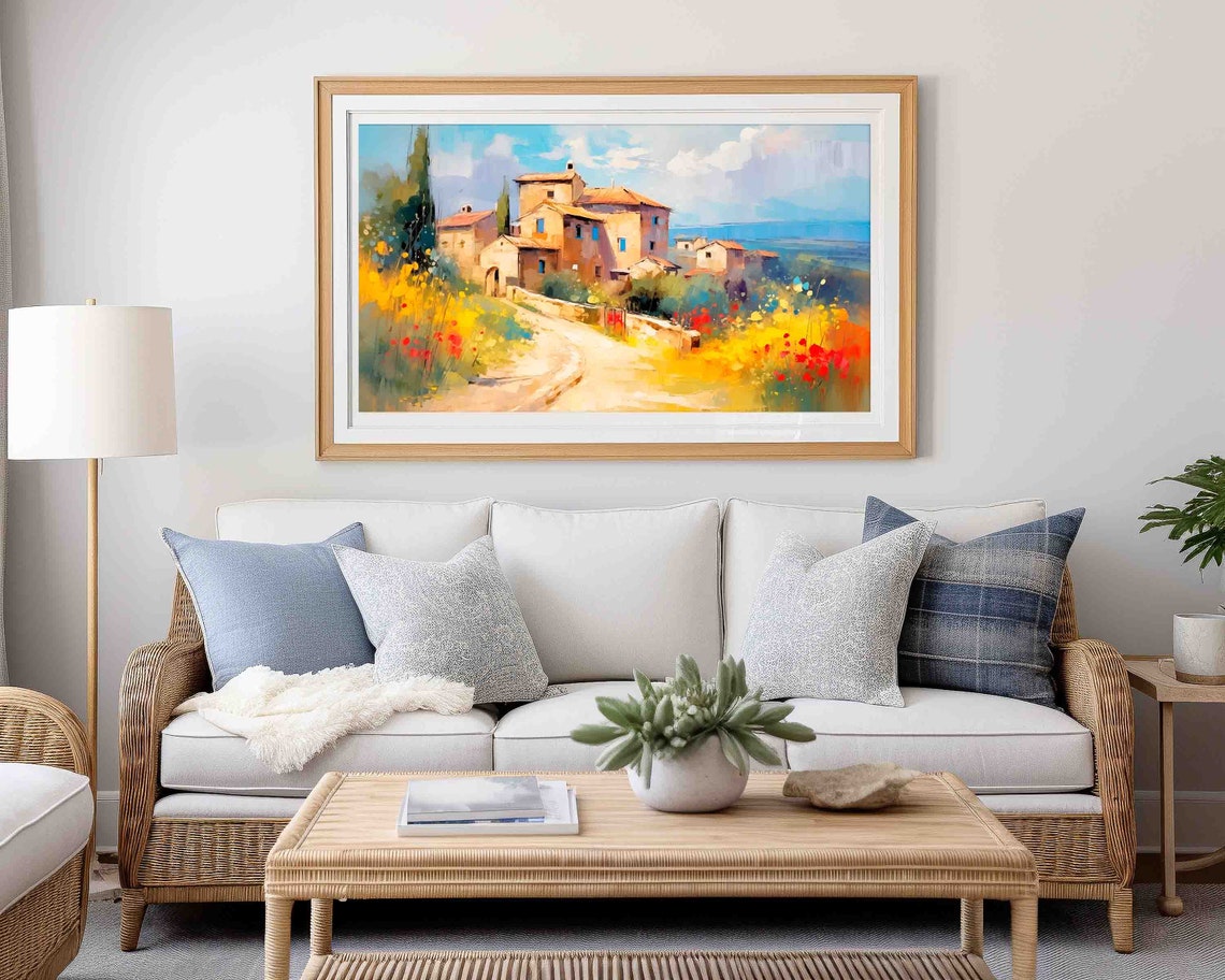 Tuscan Countryside Village Cypress Trees Frame TV Art Wall Print - Image 2