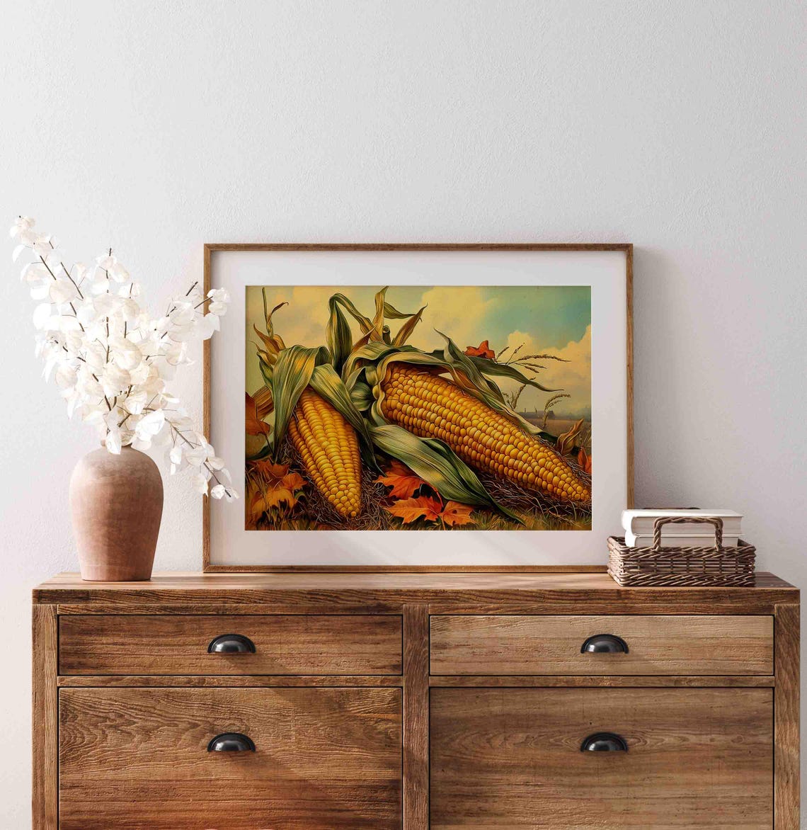 Golden Corn Harvest With Autumn Leaves And A Distant Barn Poster - Image 3
