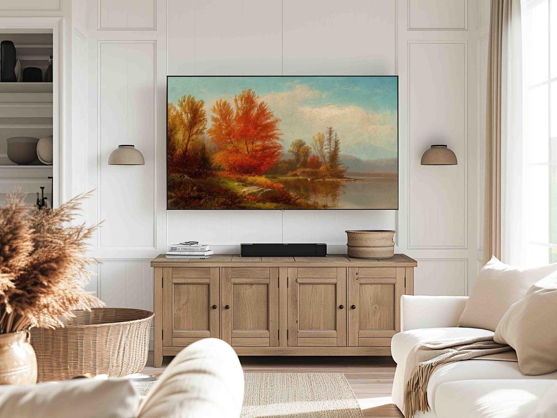 Autumn Lake Fall Foliage Vintage Landscape Frame TV Art Poster