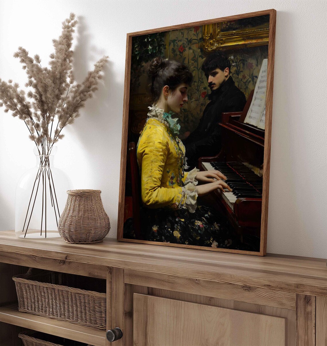Woman In Yellow Dress Playing Piano Elegant Interior Vintage Figurative Poster - Image 2