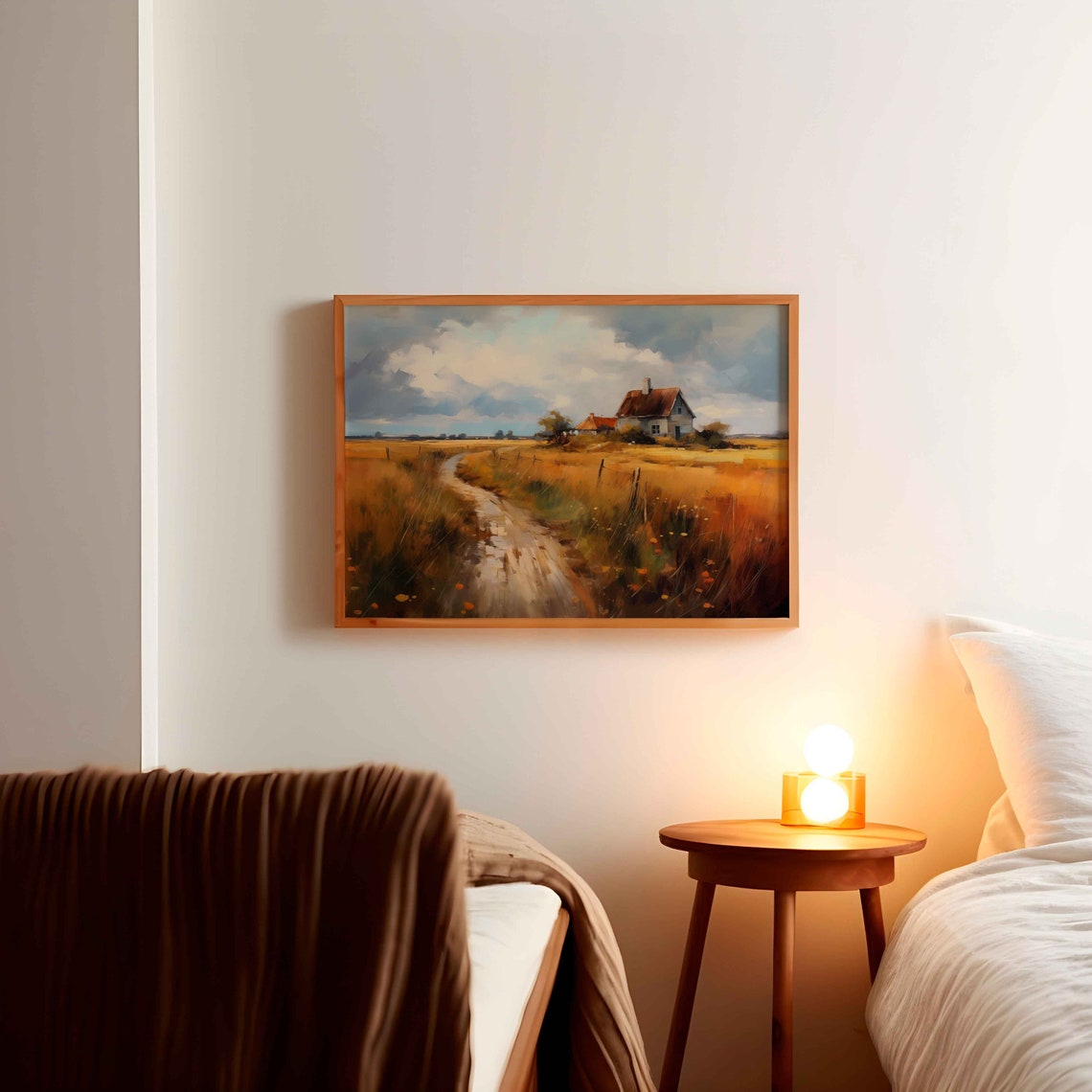 Autumn Dirt Road Through Golden Fields To A Country Farmhouse Poster - Image 3