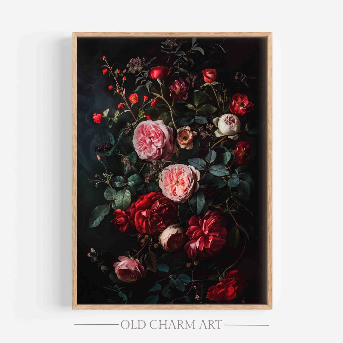 Vintage Flower Print Dark Academia Wall Art Floral Oil Painting Moody Still Life Poster Cottage Wall Art Wa20