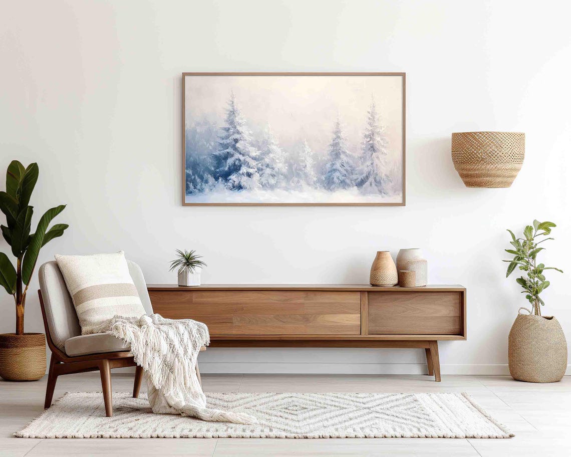 Snowy Pine Forest Misty Winter Landscape Frame TV Art Poster - Image 2