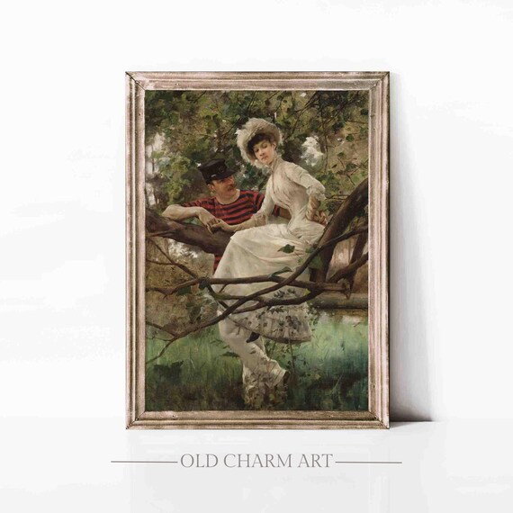 Romantic Couple in a Garden Vintage Edwardian Figurative Portrait Art Print