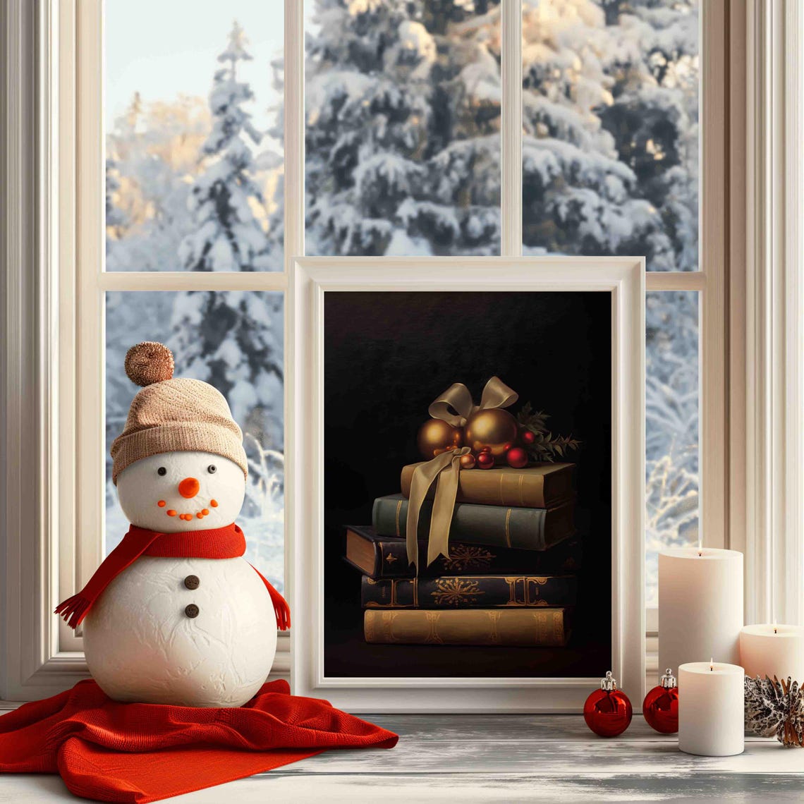 Christmas Wall Art Vintage Christmas Print Books Still Life Oil Painting Winter Decor Poster Christmas Poster Wa207 - Image 2