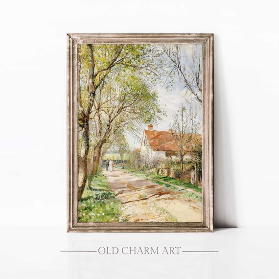 Spring Wall Art Country Landscape Print Rustic Landscape Oil Painting Cottage Spring Poster Farmhouse Decor Wa231