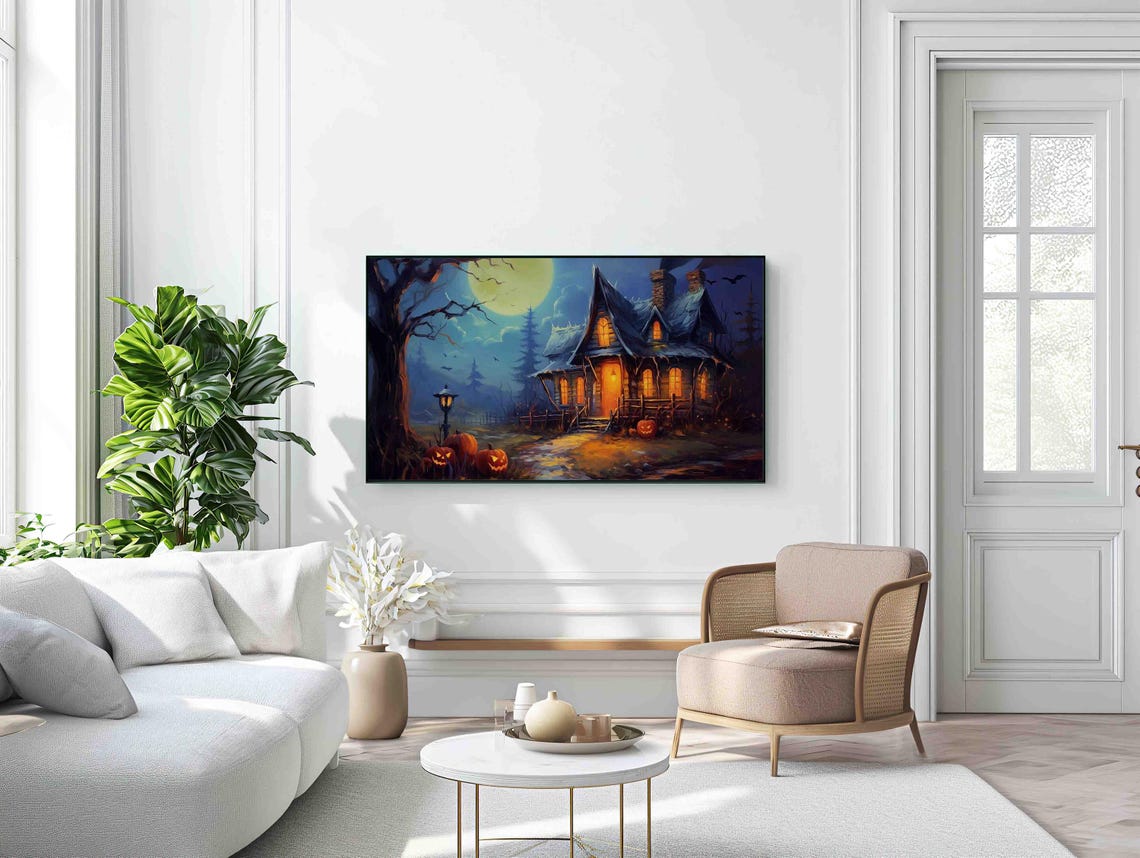 Spooky Haunted House Under A Full Moon With Jack O Lanterns Poster - Image 4