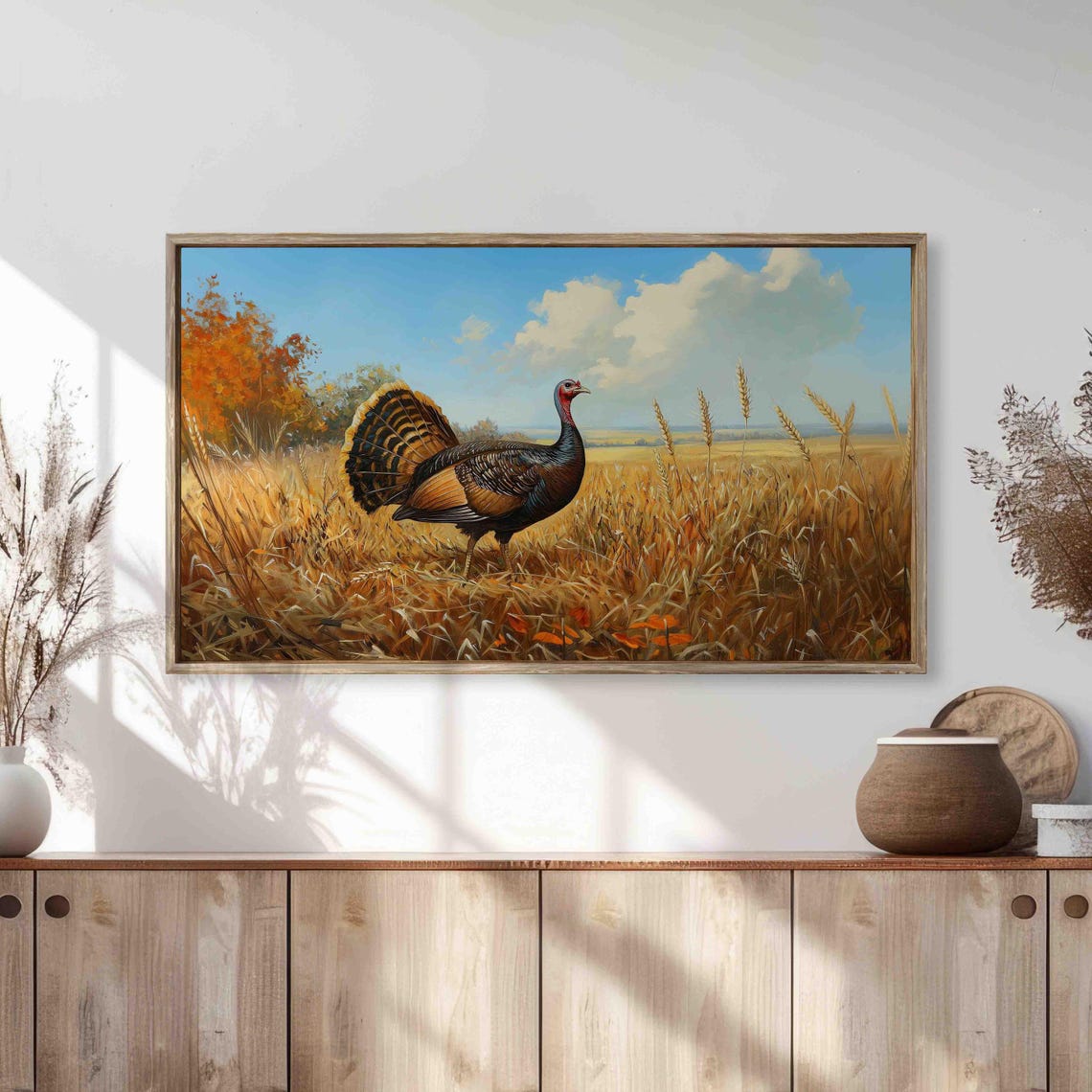 Wild Turkey In A Golden Wheat Field Under A Summer Sky Poster - Image 3