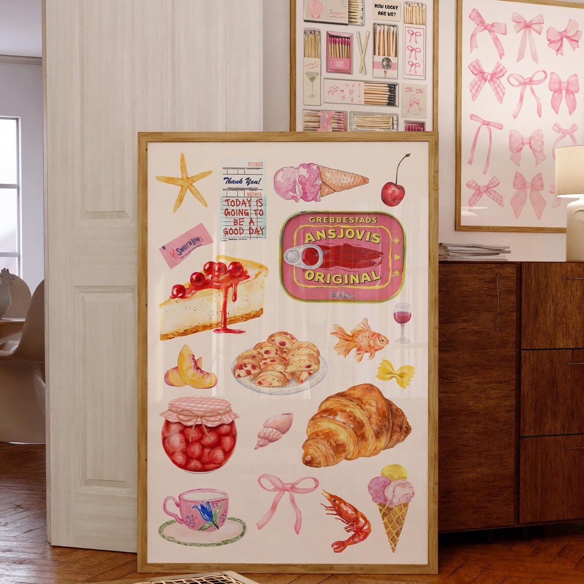 Vintage Food Collage Art Print, Retro Kitchen Decor