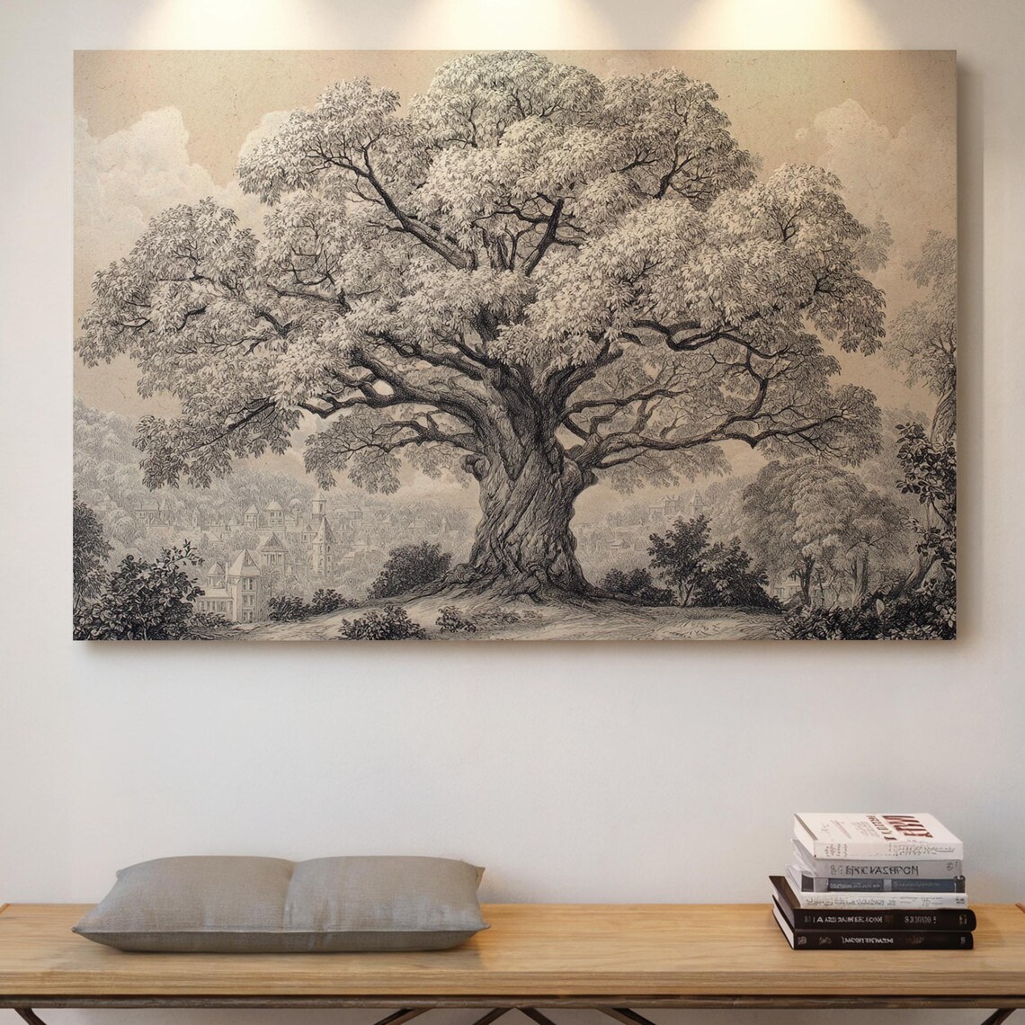 Vintage Tree Illustration, Nature Landscape Art Print