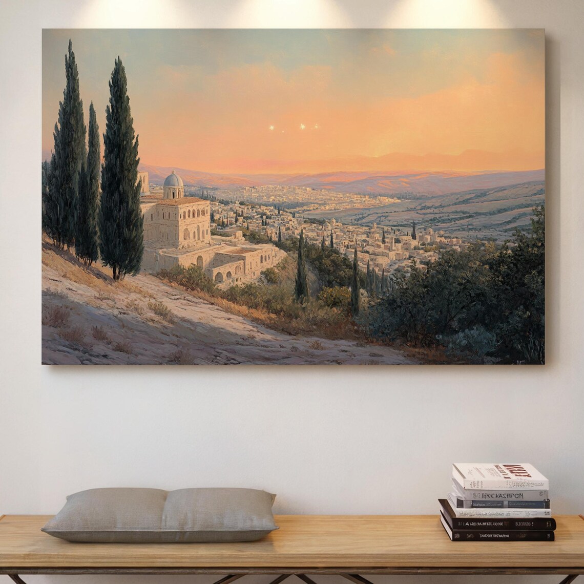 Bethlehem Vintage Oil Painting, Holy City At Dawn