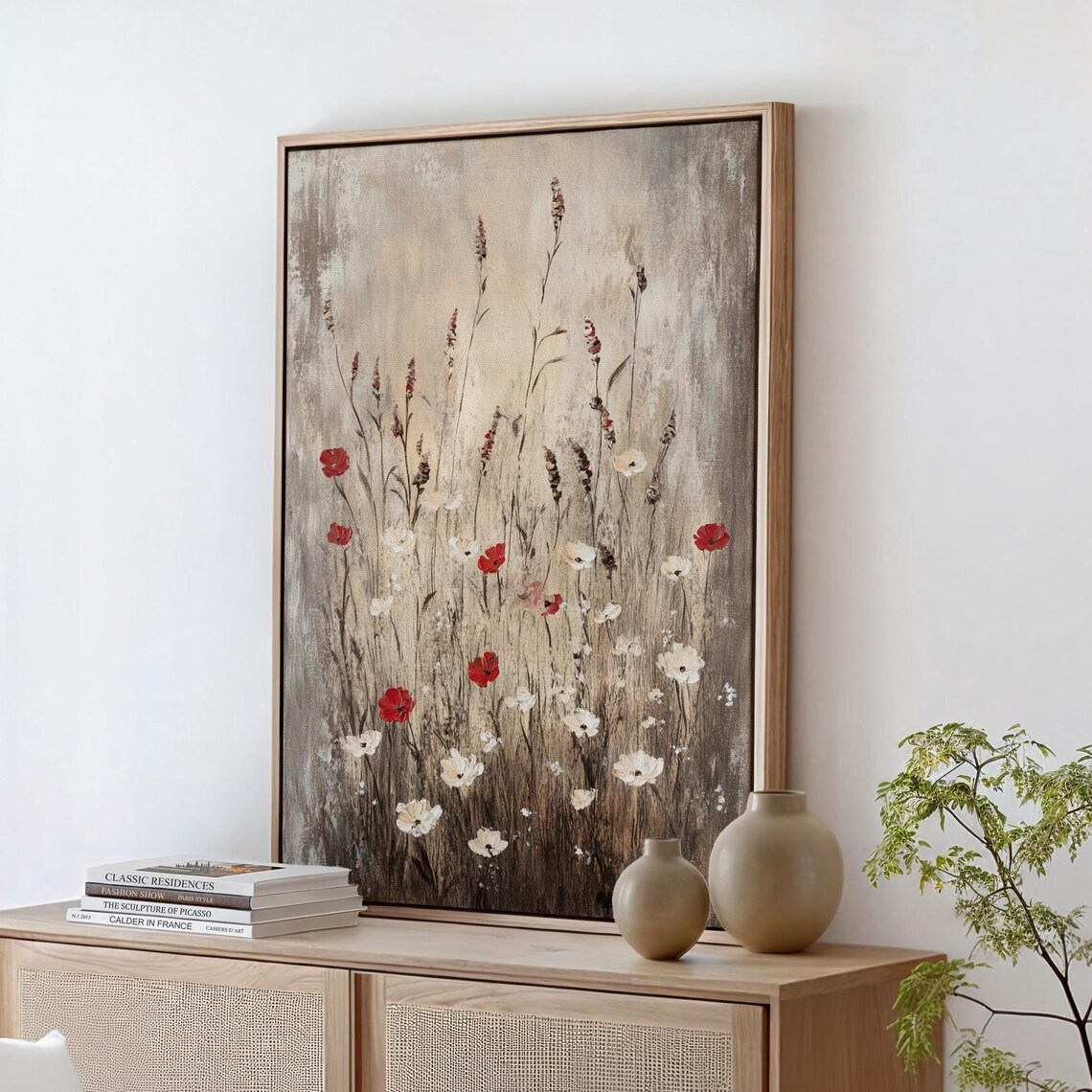 Vintage Rustic Wildflowers Red And White Blooms Floral Art Poster