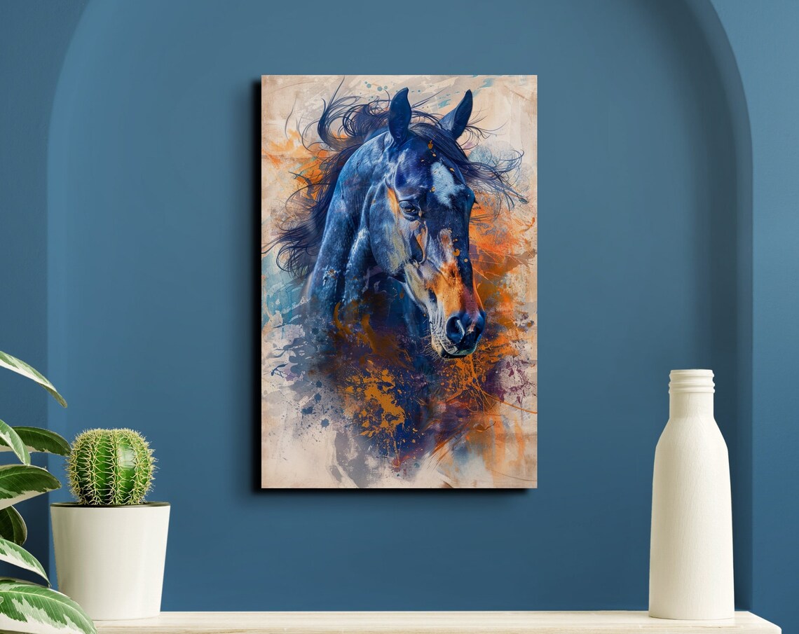 Dark Horse Profile in Watercolor Splatter on Cream Art Poster