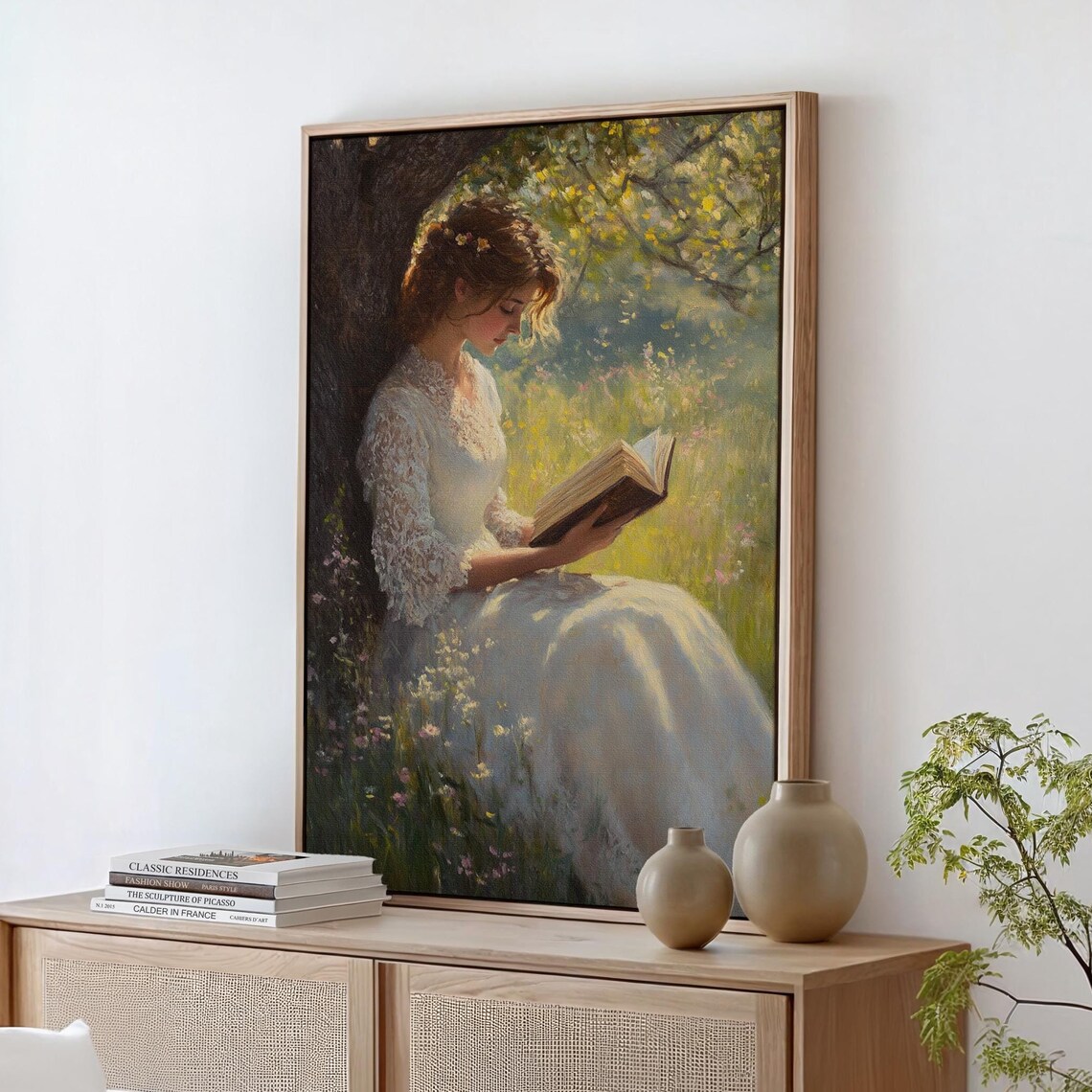 Elegant Woman Reading, Romantic Oil Painting Art Print