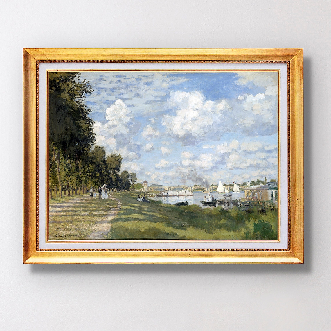 Claude Monet Argenteuil Seine River Boats Promenade Painting Poster