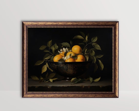 Oranges Vintage Citrus Still Life, Rustic Kitchen Art Print