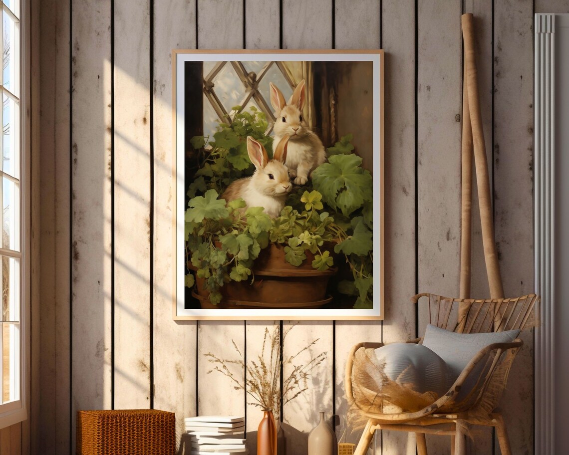Bunnies in the Hutch, Rustic Farmhouse Easter Art Print - Image 4
