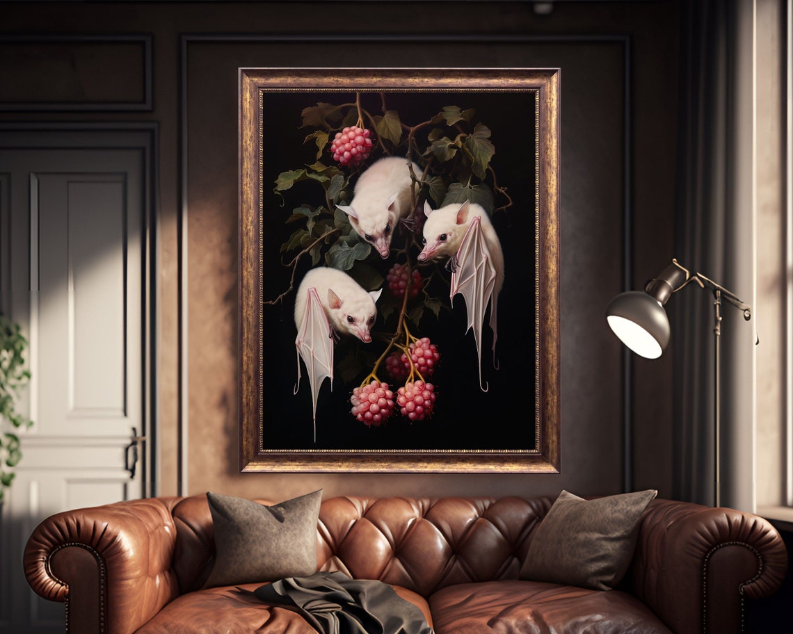 Albino Fruit Bats, Dark Cottagecore Goth Art Print - Image 4
