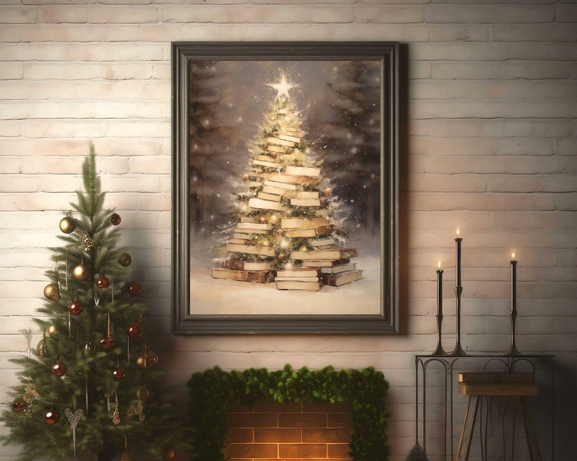 Christmas Tree Of Books, Vintage Holiday Art Print - Image 2