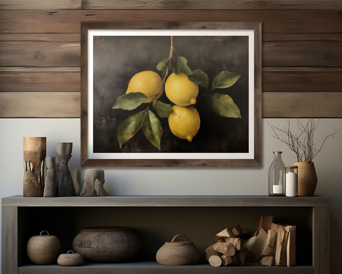 Vintage Lemon Citrus Still Life Oil Painting Print - Image 4