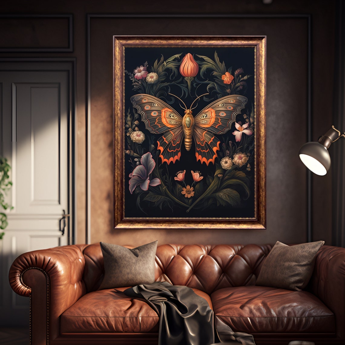 Atlas Moth, Dark Floral Gothic Cottagecore Art Print - Image 4