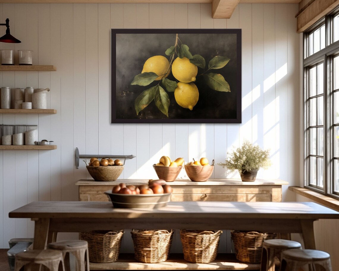 Vintage Lemon Citrus Still Life Oil Painting Print - Image 3