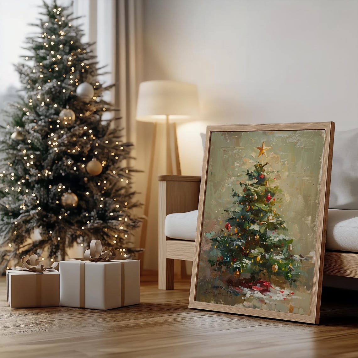 Vintage Christmas Tree Star Topper Ornaments Painterly Holiday Poster - Image 3