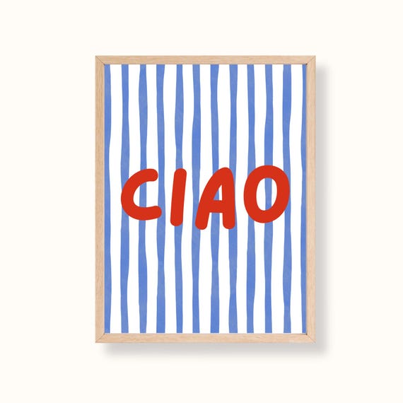 Ciao Striped Print Blue Chinoiserie Lemon Wall Art Cute Poster Italian Saying Bella Vintage Retro Italy Travel Gallery