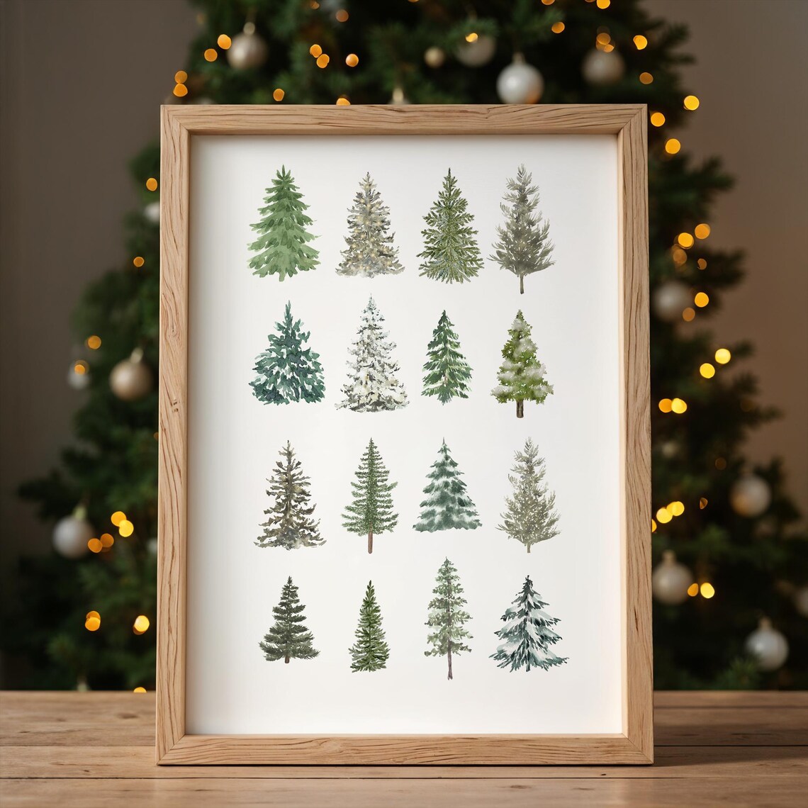 Watercolor Christmas Tree Collection Holiday Season Art Poster