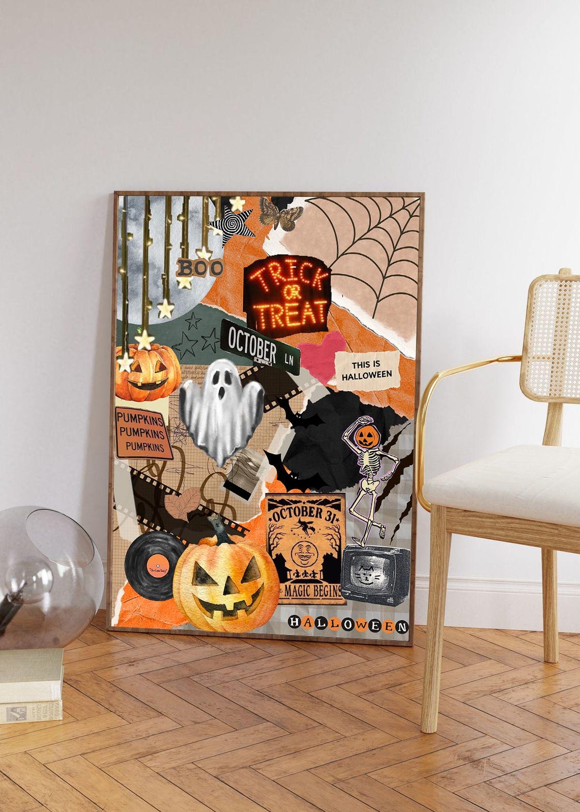 Spooky Trick or Treat Halloween Collage Ghost Pumpkin Poster