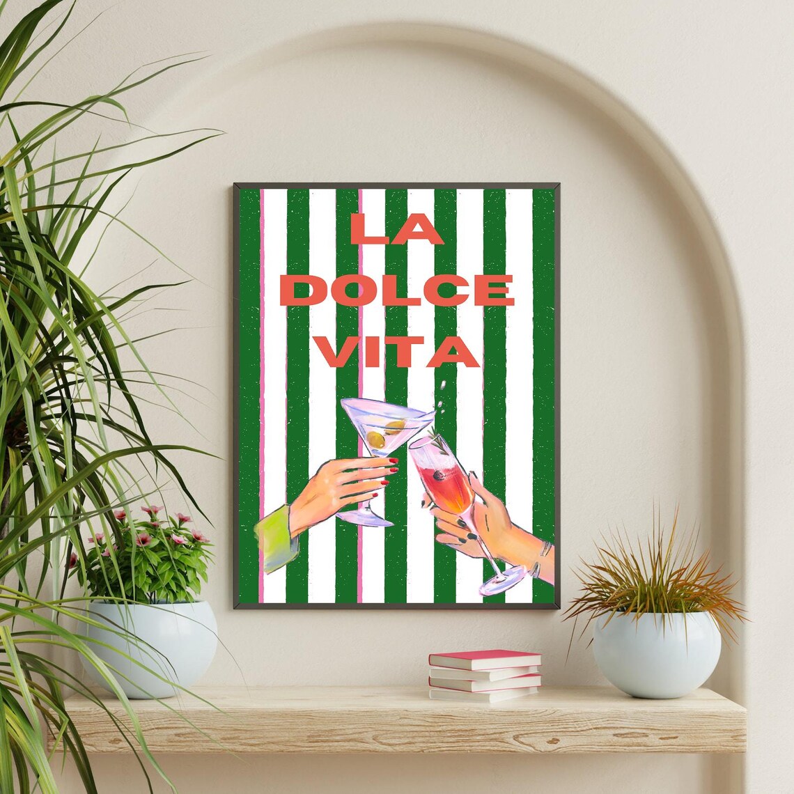 La Dolce Vita Italian Green Striped Cocktail Toast Bar Poster
