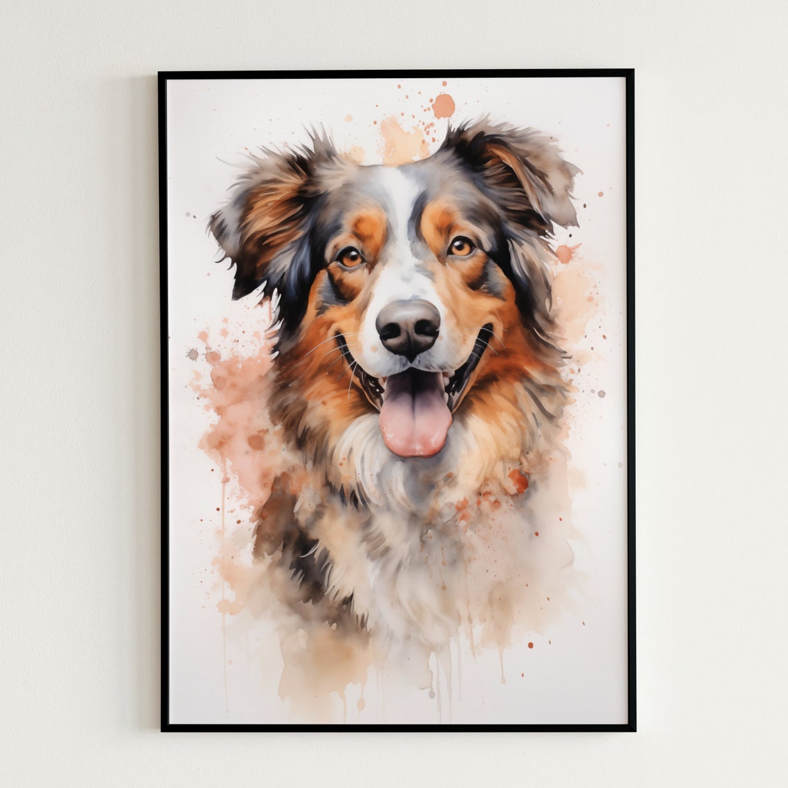 Australian Shepherd Dog Watercolor Portrait Splash Art Poster