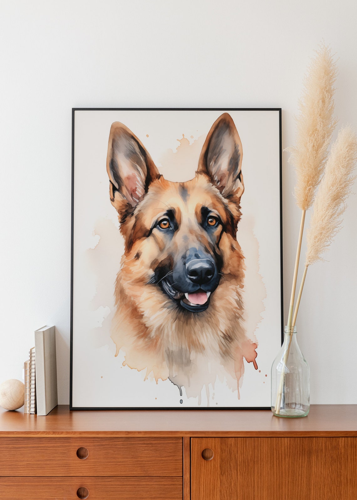 German Shepherd Dog Watercolor Portrait Noble Loyal Pet Art Print