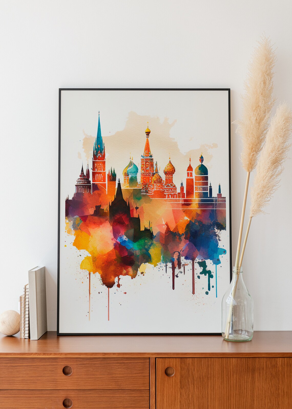 Moscow Russia City Skyline Watercolor Painting Travel Art Poster