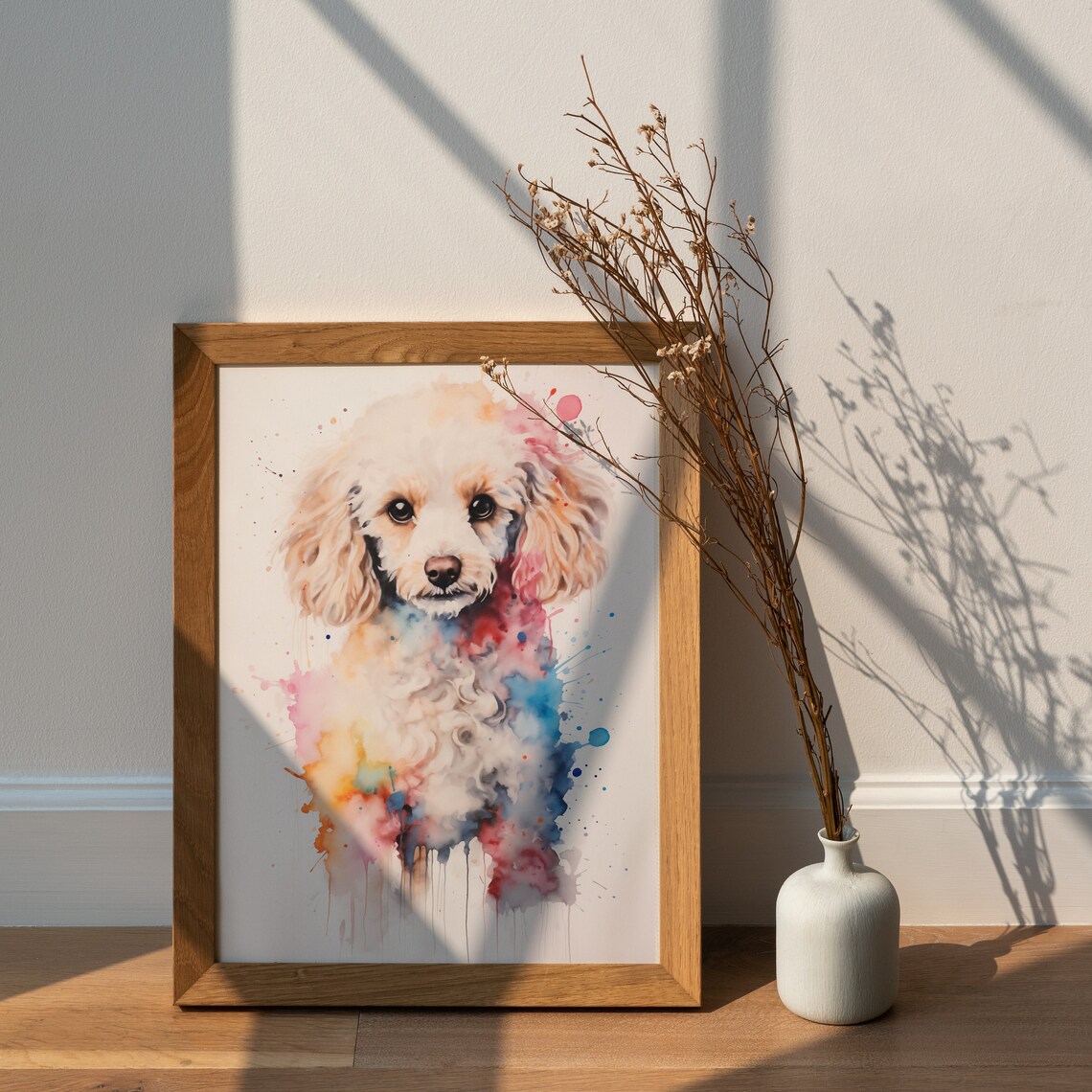 Cream Poodle Puppy Colorful Splash Watercolor Dog Portrait Poster - Image 2