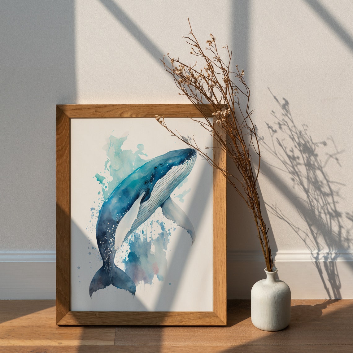 Blue Whale Breaching Watercolor Majestic Ocean Giant Wall Art - Image 3