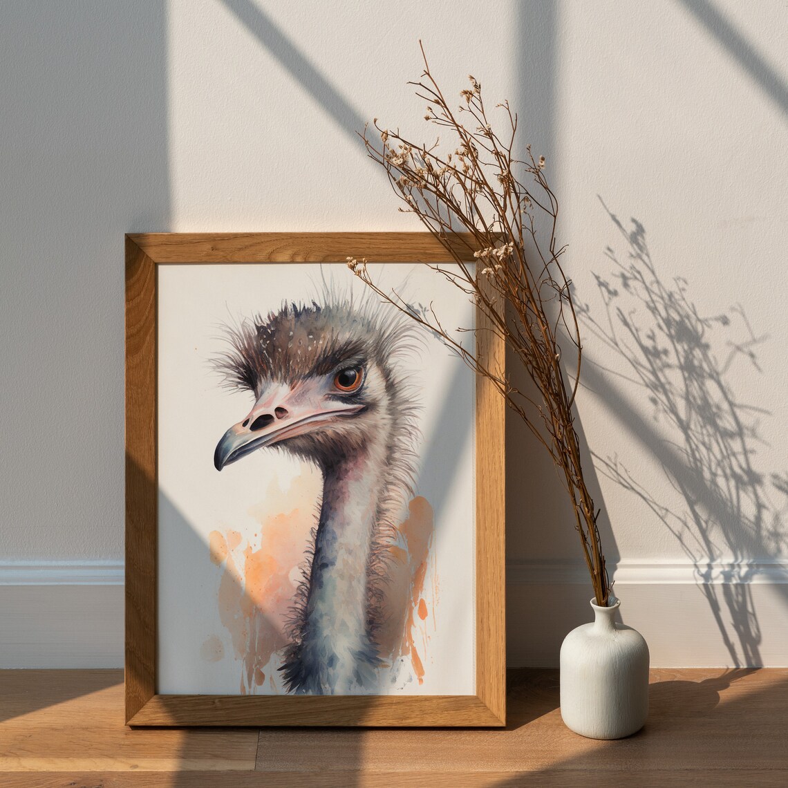 Wild Emu Bird Watercolor Portrait Painting Splash Art Poster - Image 2