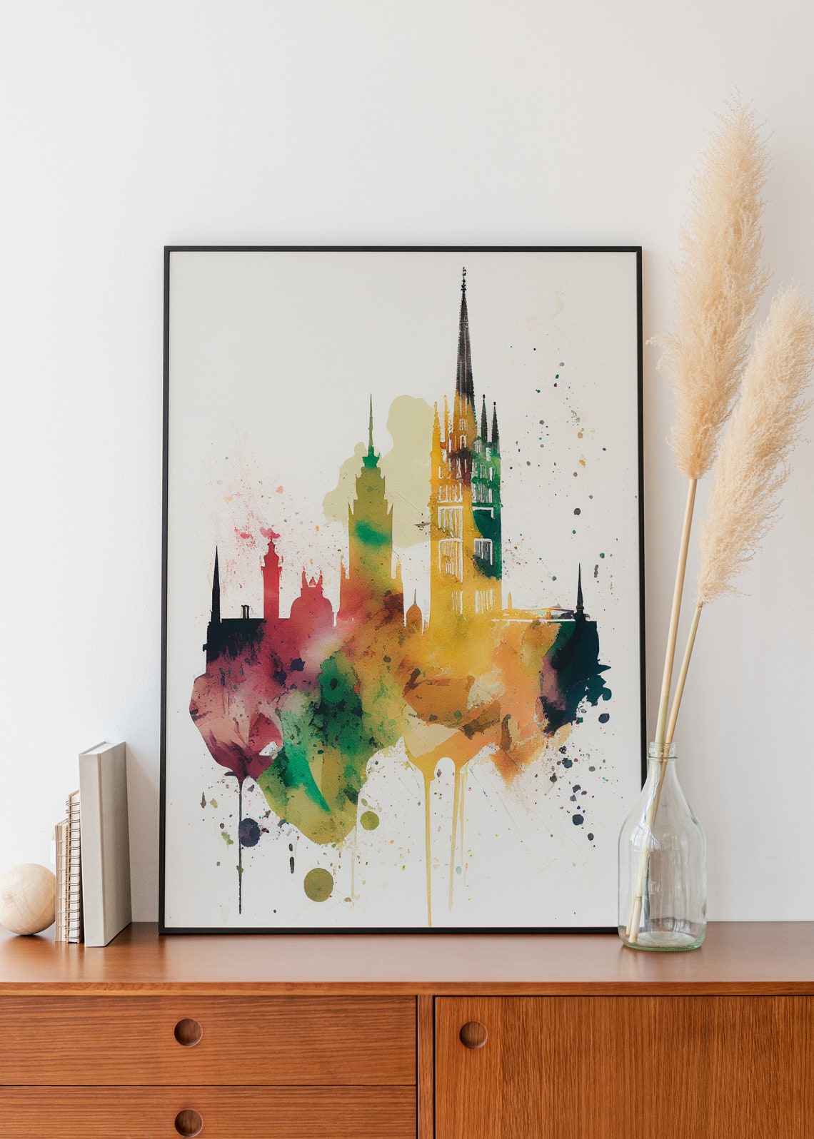 Vienna Austria Skyline Watercolor with Golden Church Spires Poster