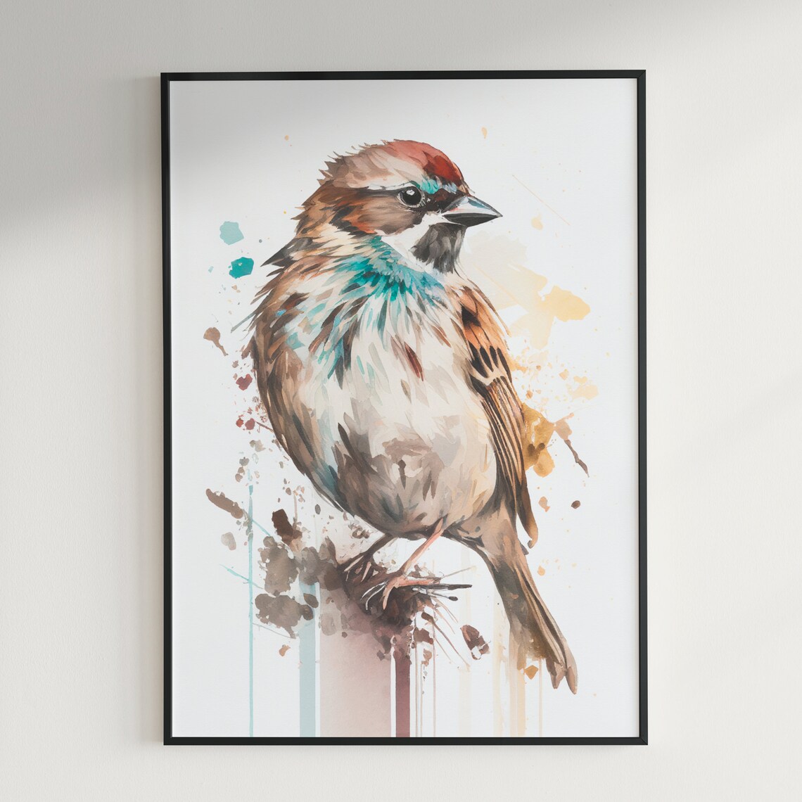 House Sparrow Watercolor Bird Painting Wildlife Splash Wall Art - Image 2
