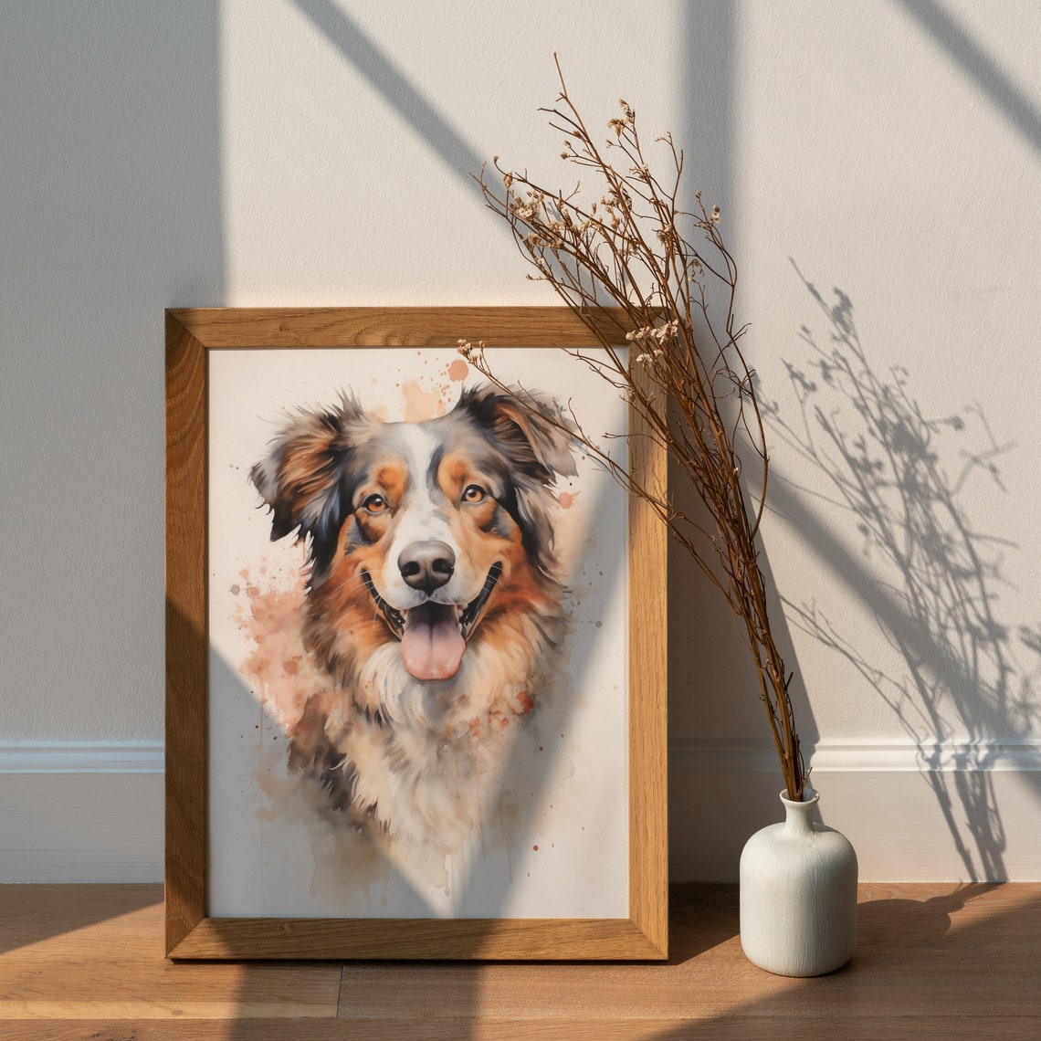Australian Shepherd Dog Watercolor Portrait Splash Art Poster - Image 2