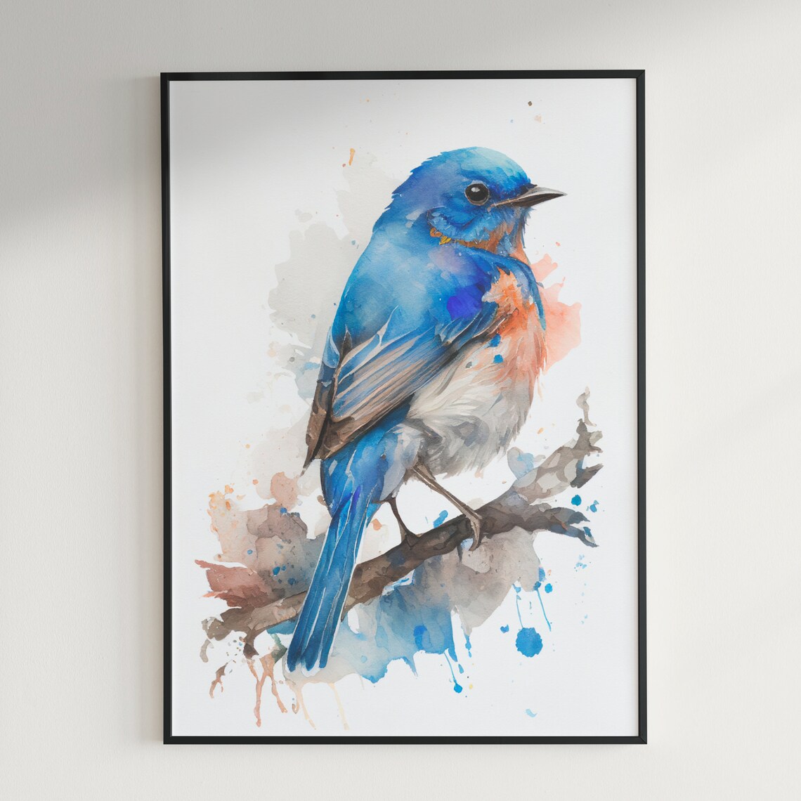 Vibrant Bluebird Watercolor Painting Bird Wildlife Art Poster - Image 3
