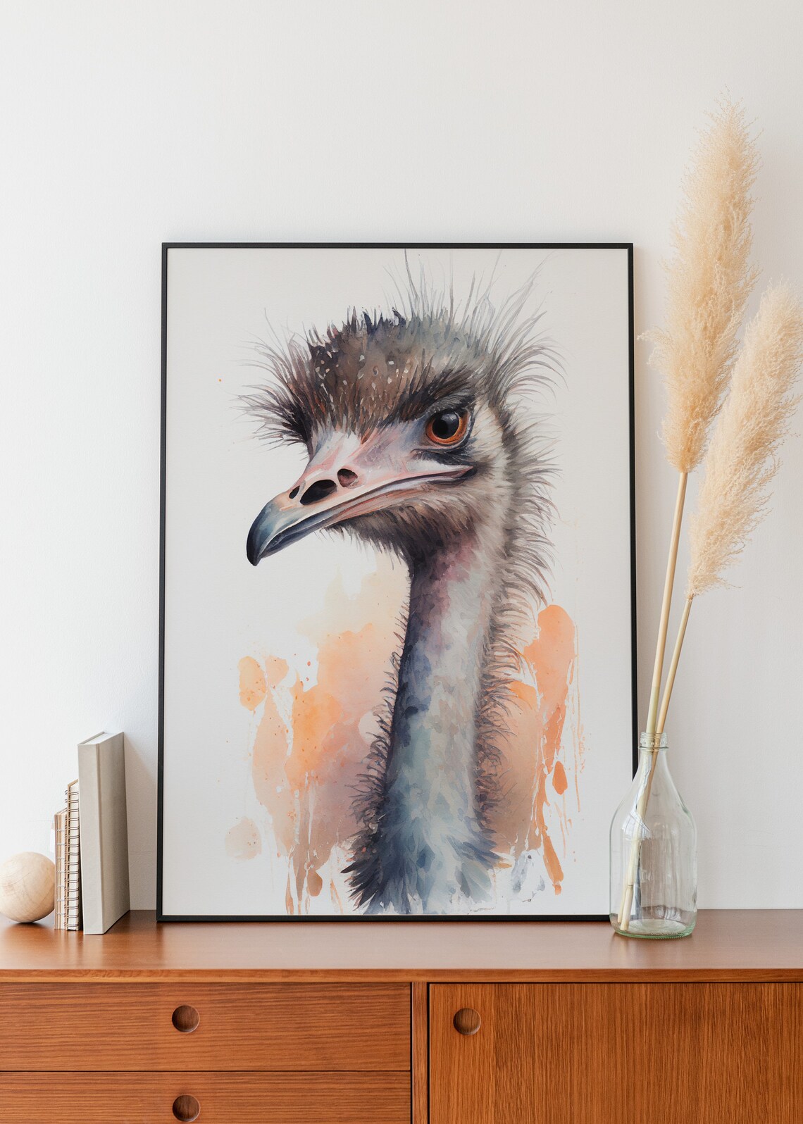 Wild Emu Bird Watercolor Portrait Painting Splash Art Poster