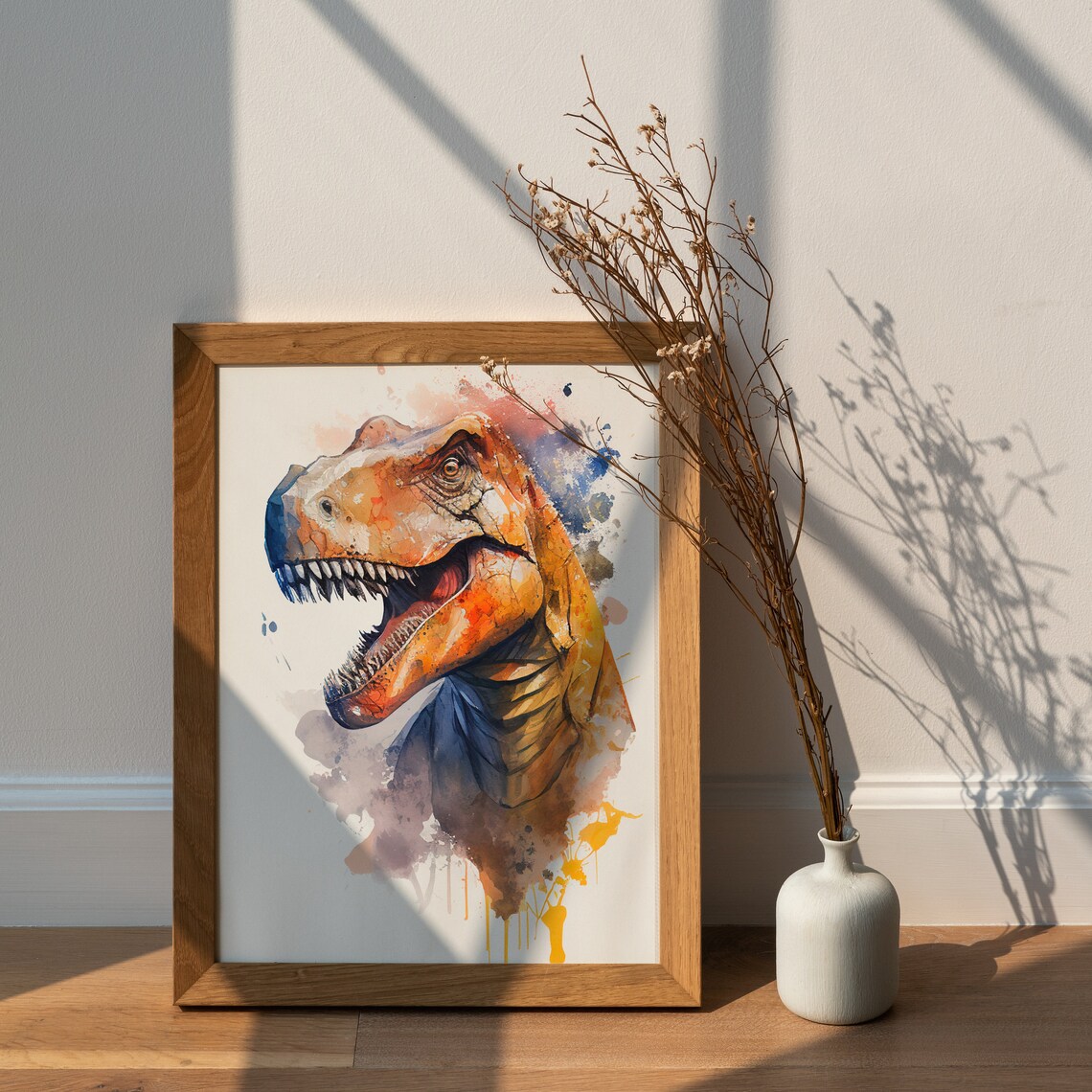 Orange Tyrannosaurus Rex Watercolor Fierce Dinosaur Head Poster - Image 2