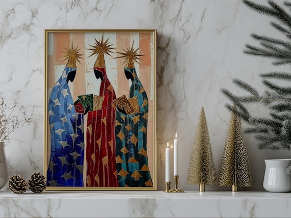 Three Wise Men Nativity Star Crowned Magi Christmas Art Poster