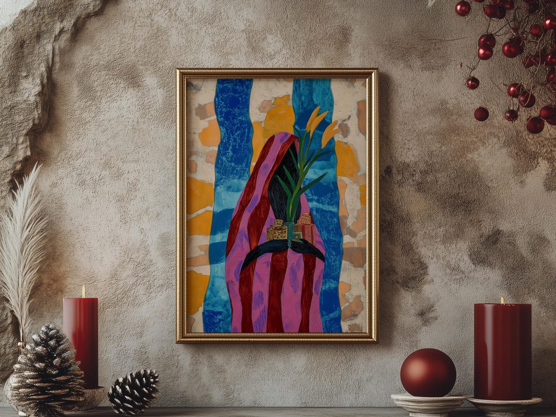 La Befana Italian Christmas Witch Colorful Epiphany Art Poster